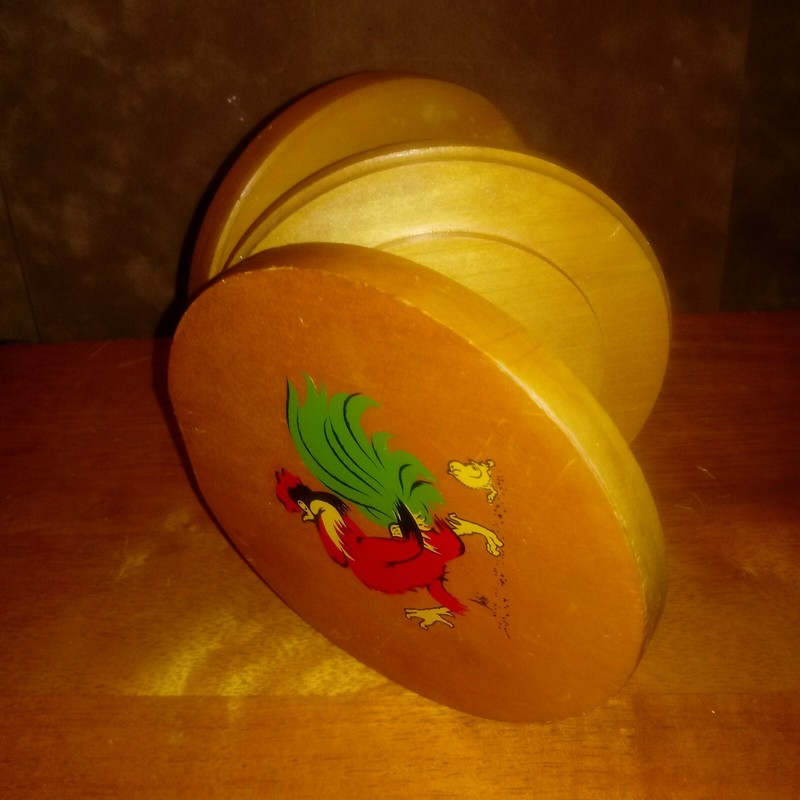 Vintage Hamburger Burger Press Rooster Hinged Wood Lid Mid Century Burger MCM gallery