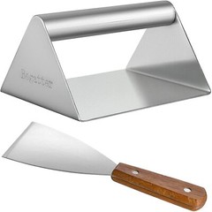 Begatter Stainless Steel Burger Press with SS/Wood Spatula for Flat Top Grill