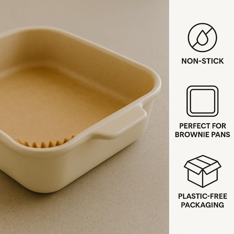 BakeBarn 8 Inch Square Pre-Formed Parchment Paper, Plastic 8" Square, Wood gallery