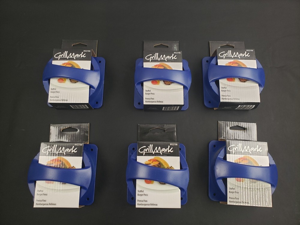 New LOT of 6 Grill Mark Plastic Resin Stuffed Burger Press Hamburger Patty Molds
