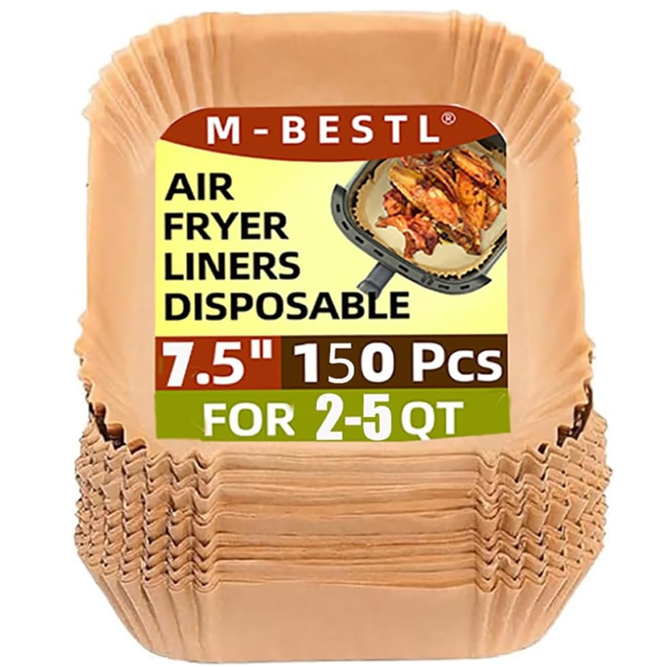 7.5 Inch Air Fryer Parchment Paper Liners Square,150 7.5"Square-150pcs, Wood gallery