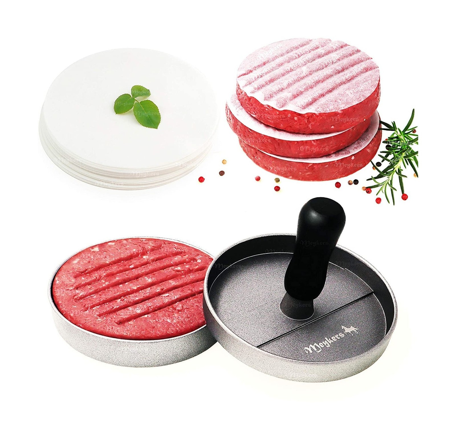 Meykers Burger Press 100 Patty Papers Set | Non-Stick Hamburger Mold with Fre... gallery