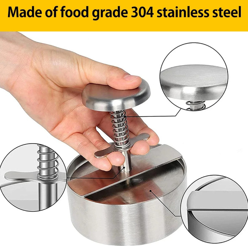 1pc 304 Stainless Steel Hamburger Patty Press Non-Stick Burger Maker - NEW gallery