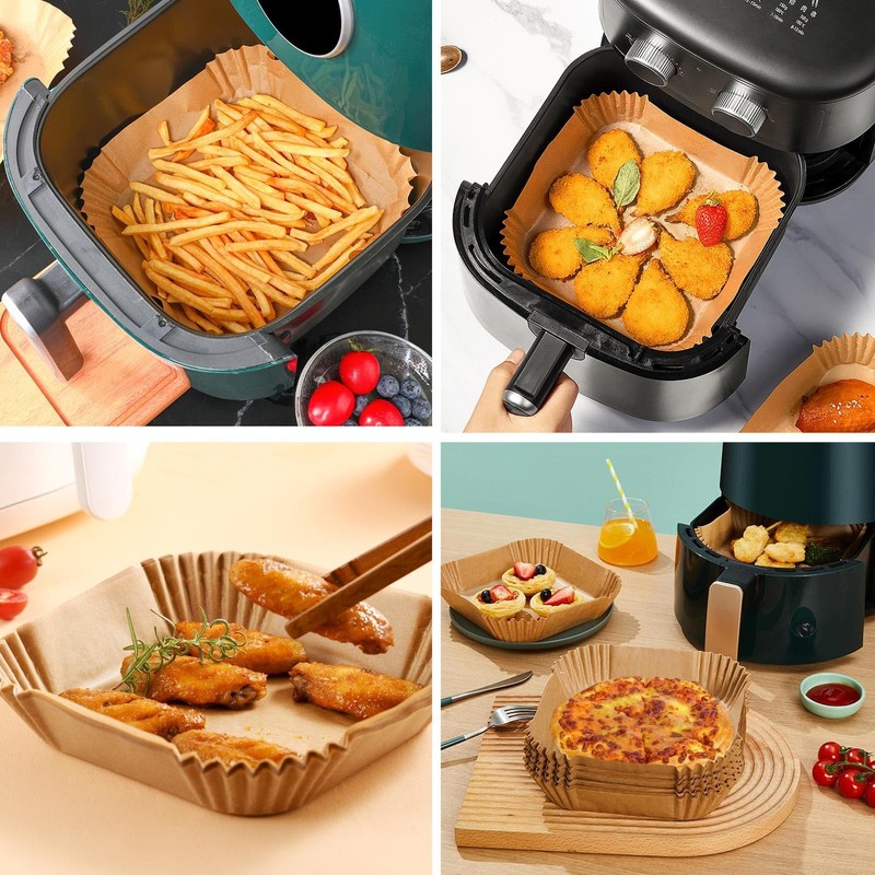 200Pcs Air Fryer Paper Liners, 6.3 Inch Square Disposable 6.3"Square, Brown gallery