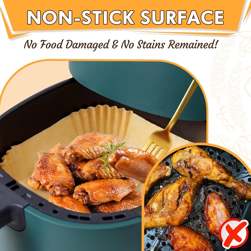 200pcs Air Fryer Liners Disposable, Liners, 8.7" Square 8, Yellow gallery