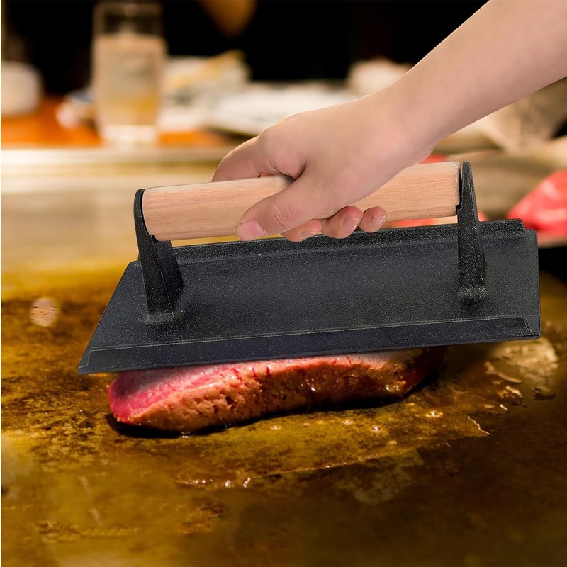 Food-Grade Cast Iron Smash Press, 8.2"x4.3" for Juicy Burgers & Healthy Meals gallery