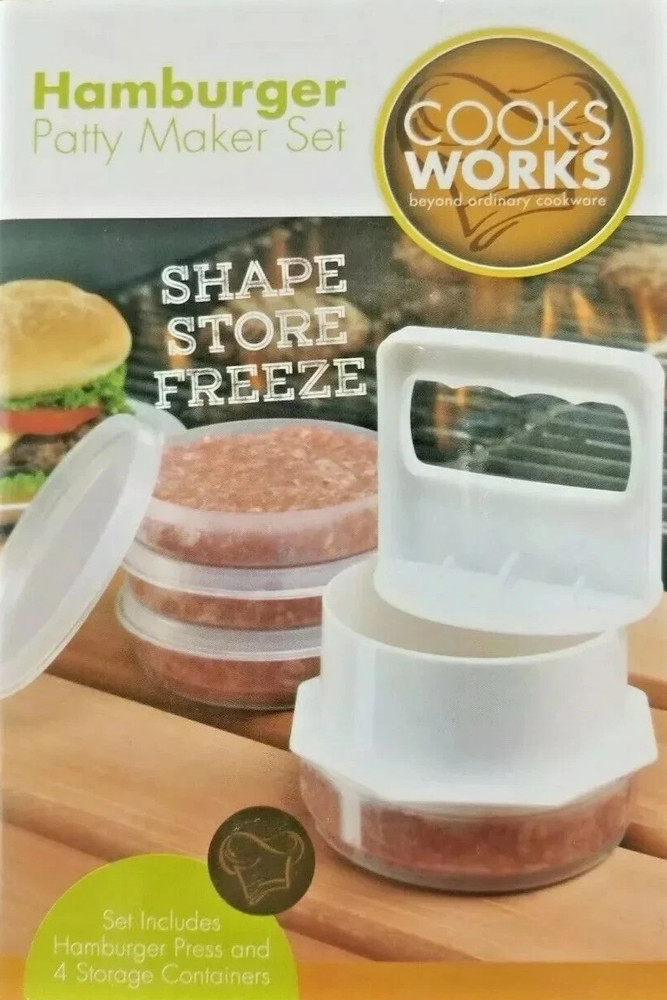 cooks Works 4 Hamburger Patty Maker BPA FREE Dishwasher Safe Easy Shape & Store