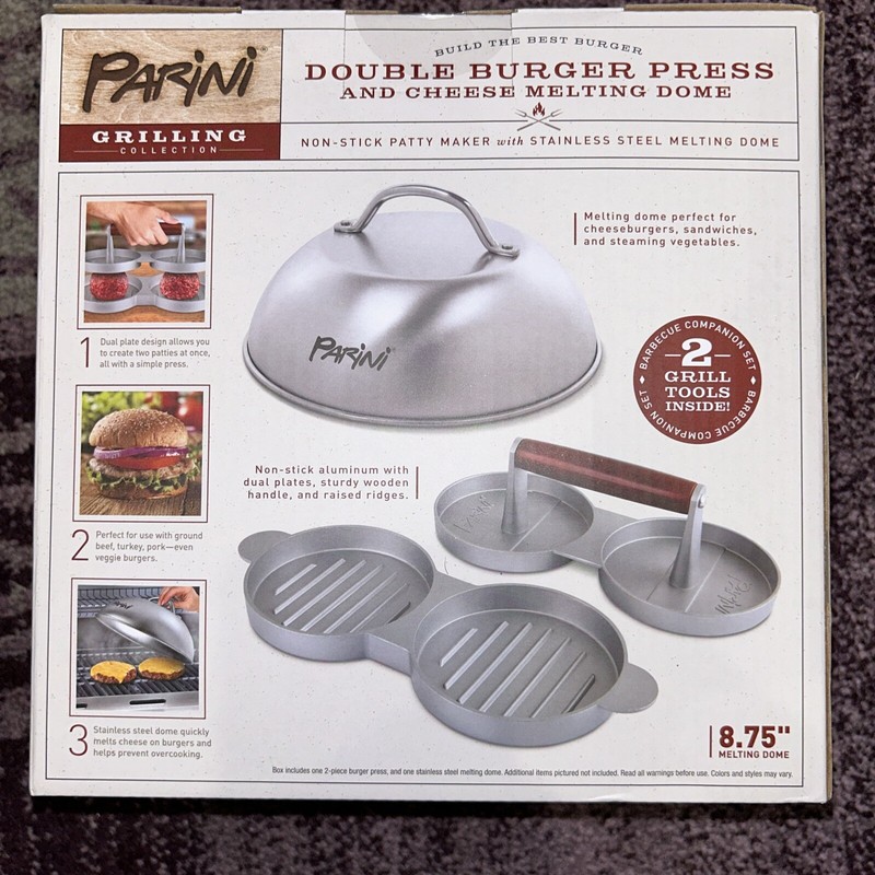 NIB Parini Double Non-Stick Burger Press & Cheese Melting Dome 8.75" gallery