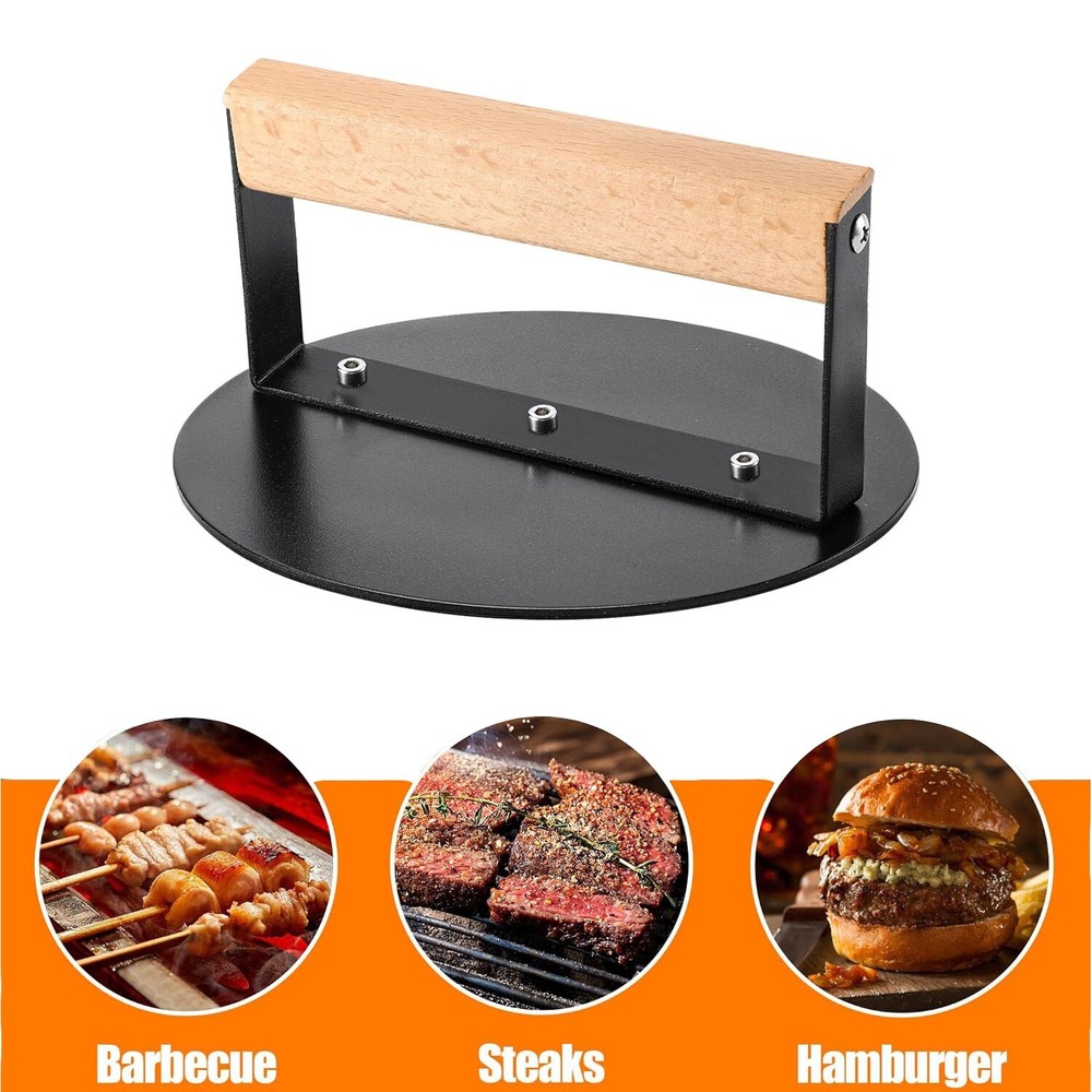 6" Smash Burger Press Patty Maker Round Burger Smasher Grill Press Wood Handle