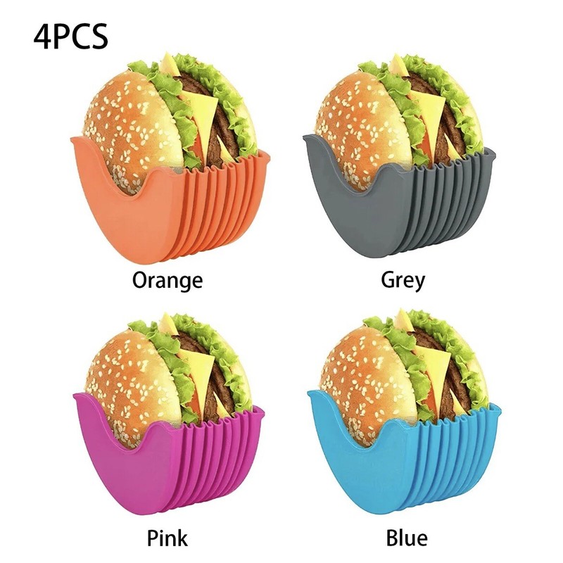 4Pc Hamburger Holder To Eat Mess Free Silicone Dish Washer Safe Holder gallery