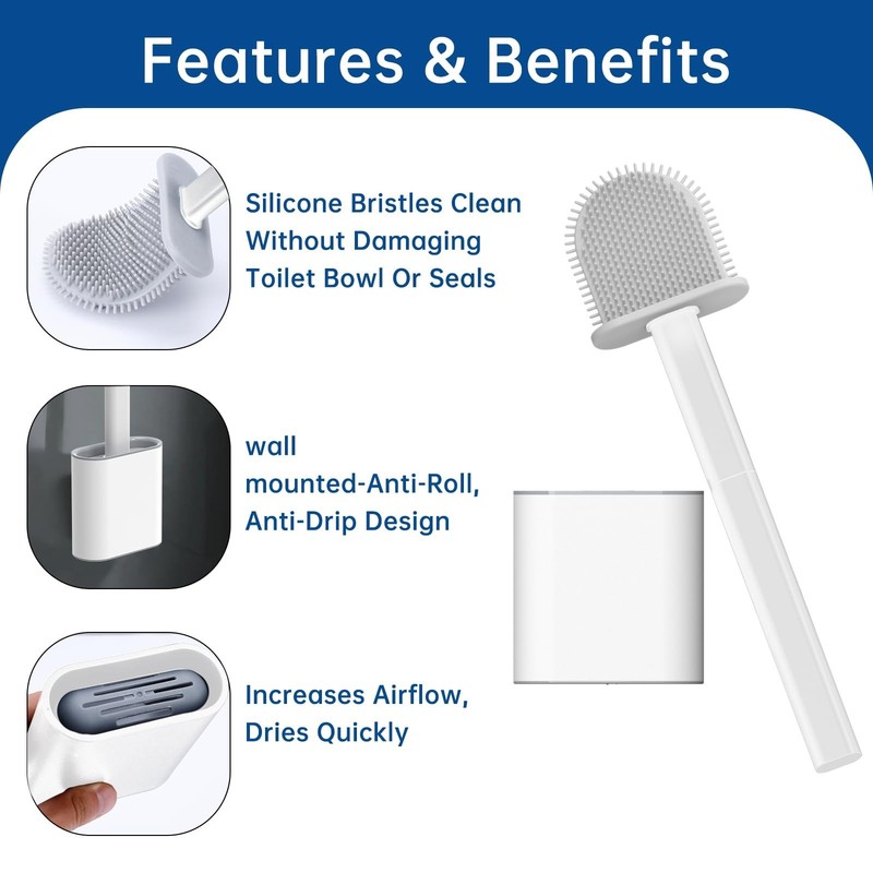 RV Toilet Bowl Brush by, Silicone Bristles, Wall-Mounted, Anti-Roll & Anti-Dr... gallery