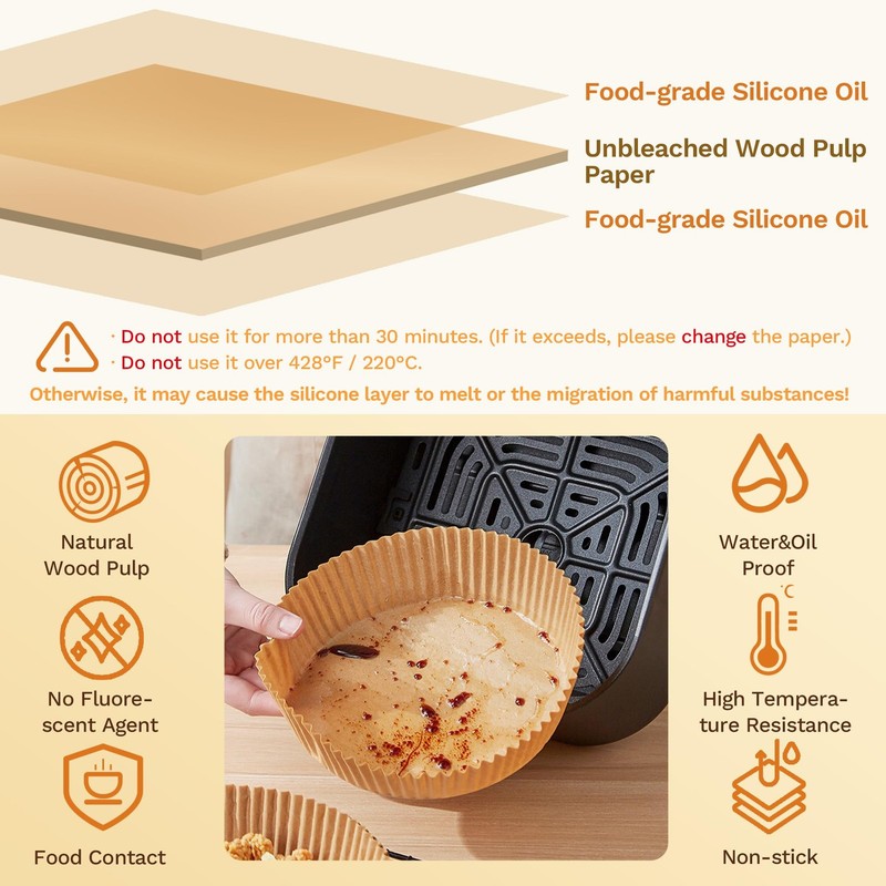 Ailifeer Air Fryer Liners Round,100PCS 6.3 inch 6.3inch, Round-100PCS gallery