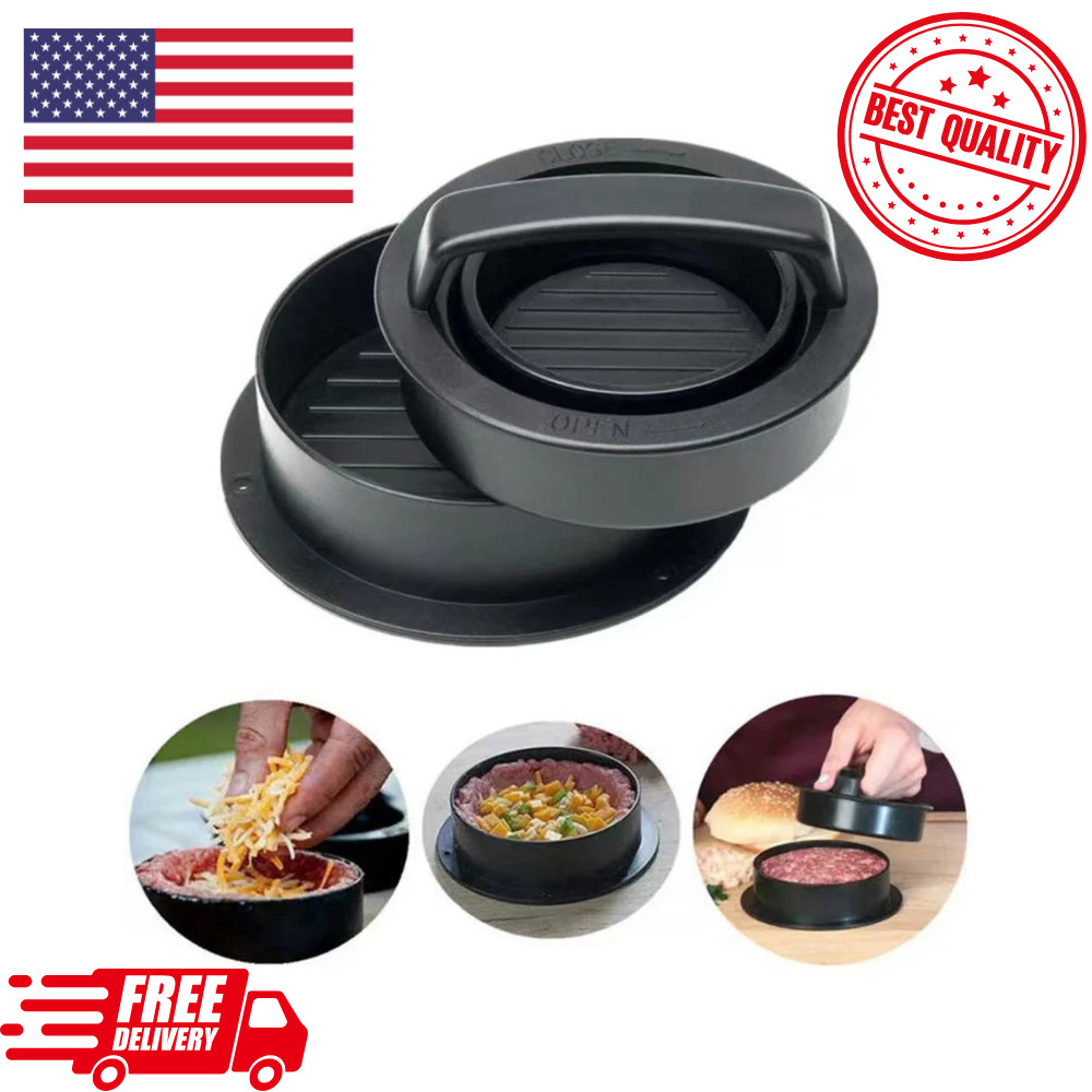 Non Stick Stuffed Burger Press Hamburger Patty Molds Maker Sliders BBQ 3 IN 1 US