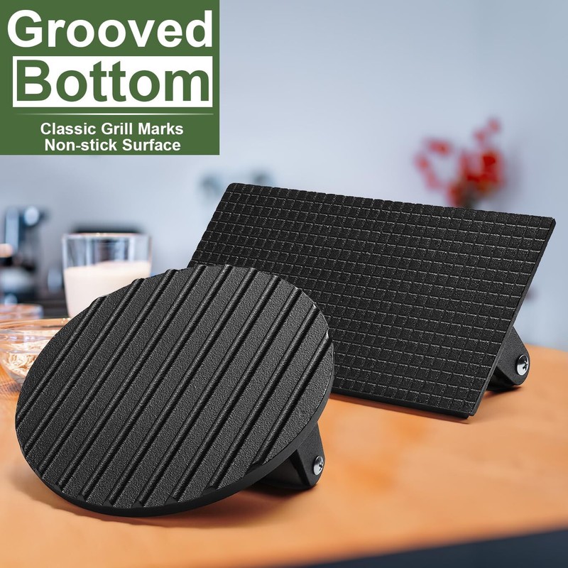 EWFEN Burger Press 7" Round & 8.2"X4.3" Rectangle Heavy-Duty Cast Iron Smash ... gallery