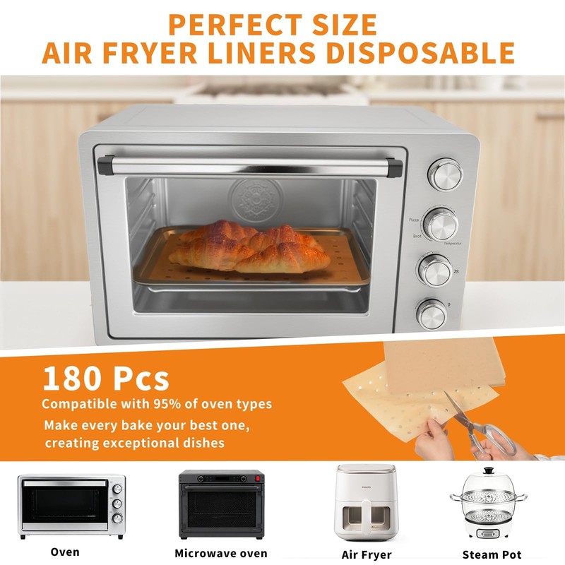MEIYA Air Fryer Liners Disposable, 180Pcs Parchment Paper Sheets Large, Brown gallery