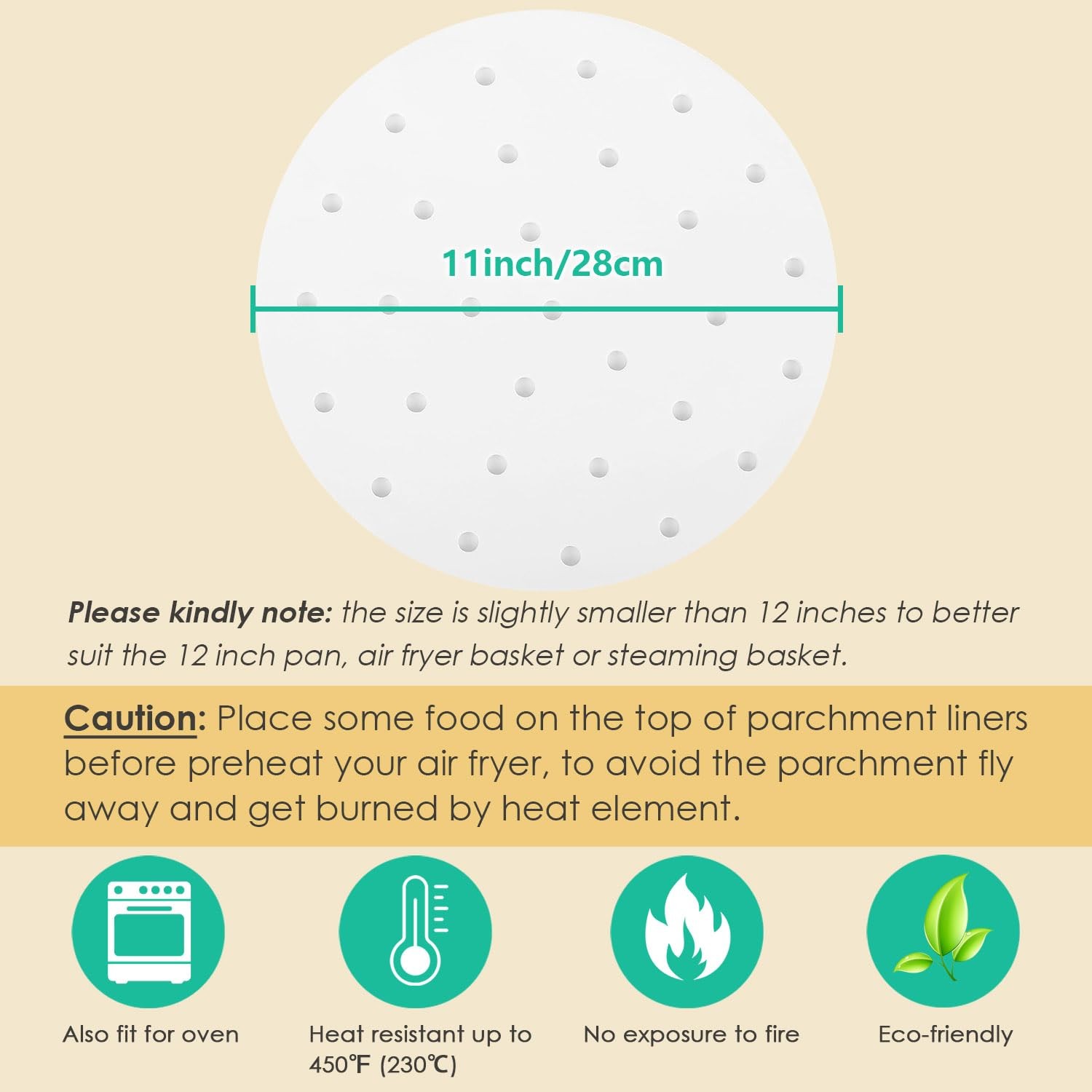 100pcs 11 Inch Round Air Fryer Liners, Fits 12-Inch 12 Inch, Steamer Liner gallery