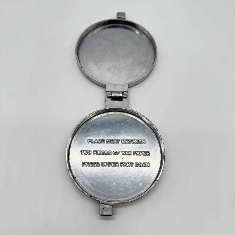 Vintage Aluminum Hamburger Patty Press, Cow Embossed Design gallery