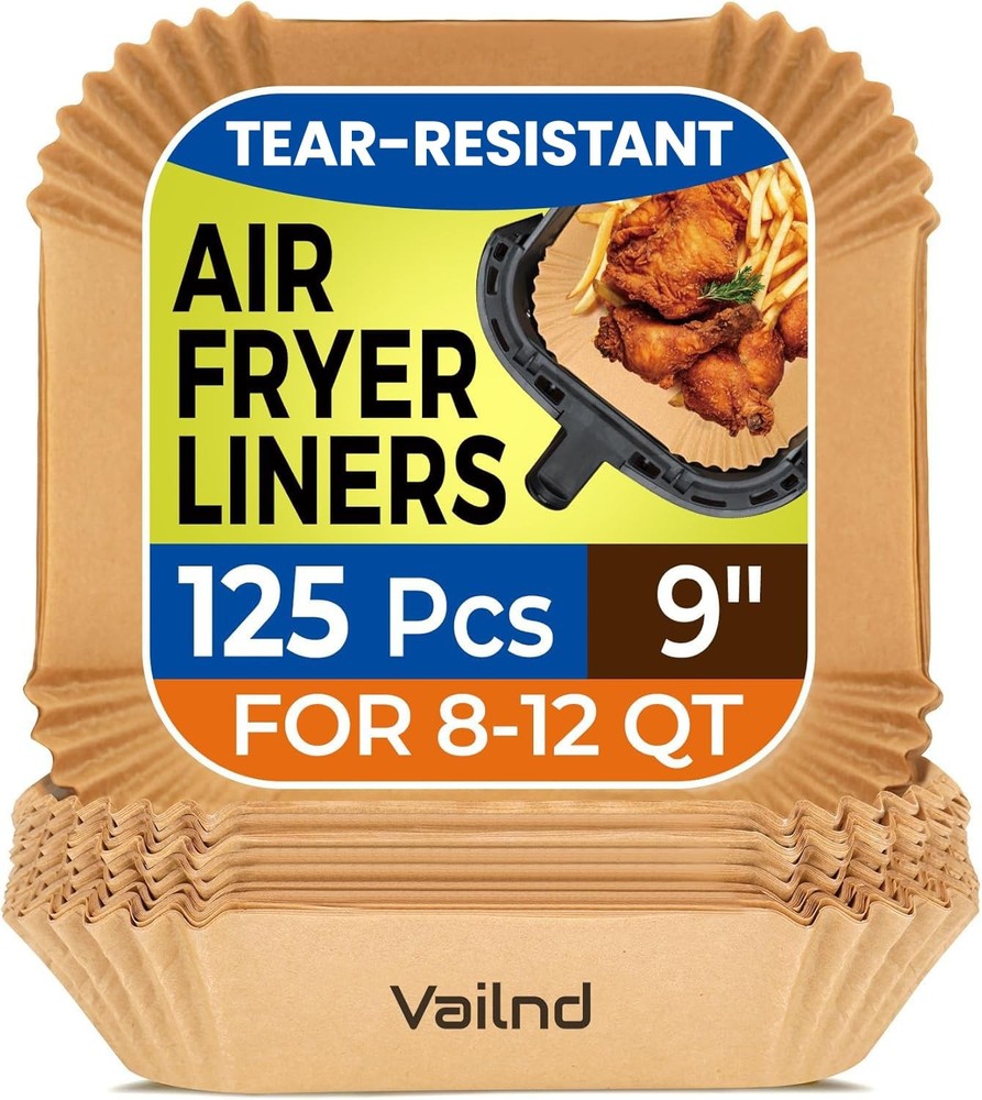 Vailnd 9inch Square Air Fryer Disposable Paper Liners, 9"Square, Natural