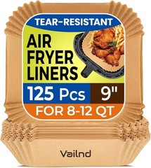Vailnd 9inch Square Air Fryer Disposable Paper Liners, 9″Square, Natural