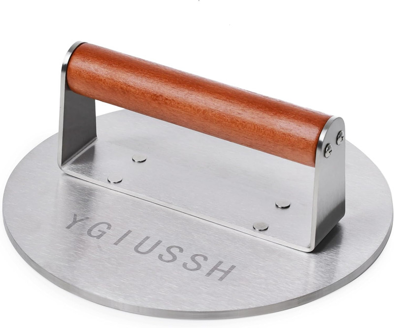 8.7 Inch Heavy-Duty Grill Press with Beech Wood Handle Stainless Steel Bacon Pre gallery