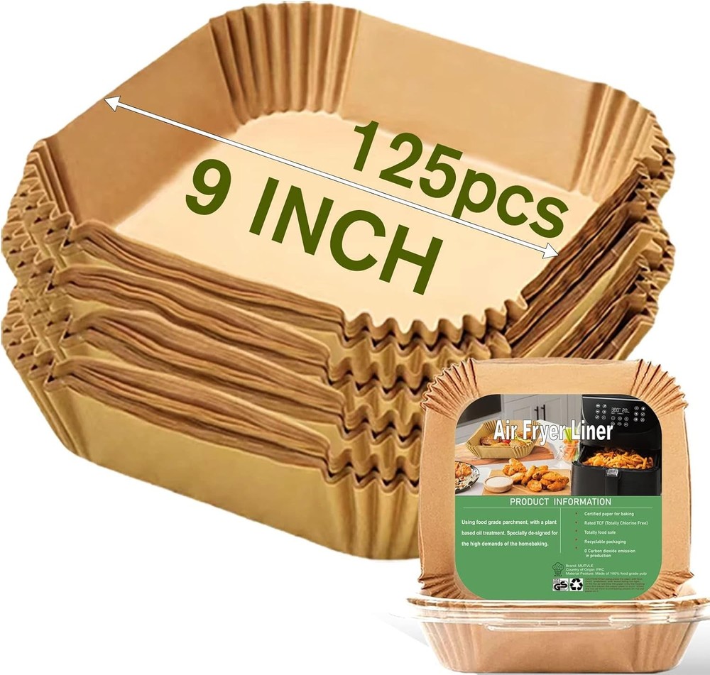 Large Air Fryer Disposable Paper Liners Square 9 9''Square, Natural