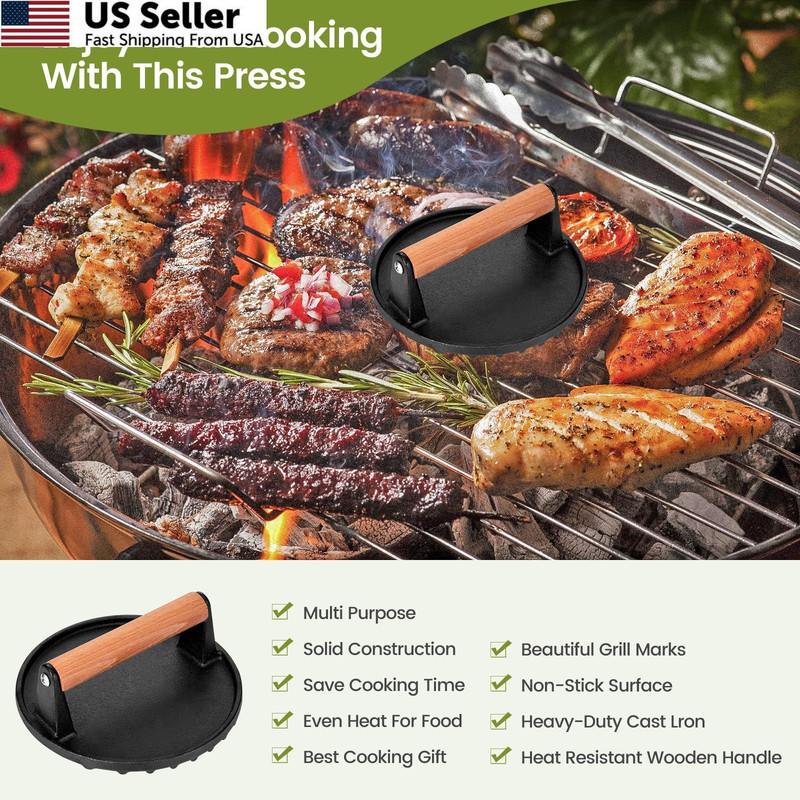Whaleme Smashed Burger Press, 7” Round Heavy-Duty Cast Iron Round, BLACK gallery