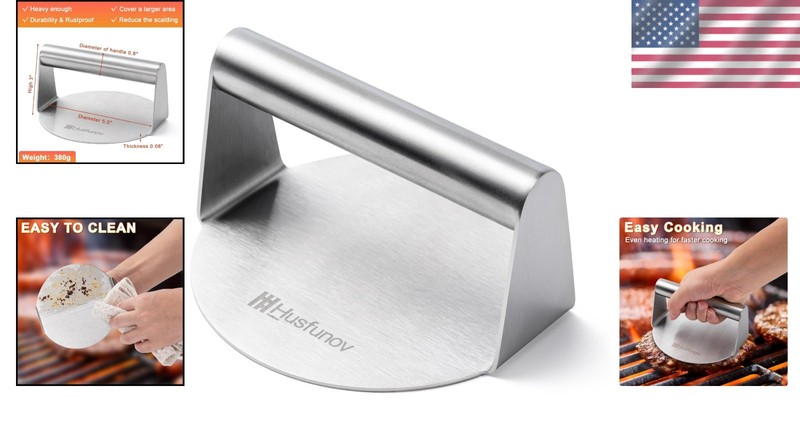 5.5-Inch Stainless Steel Non-Stick Burger Press, Ideal for Cooking Meats & Bacon gallery