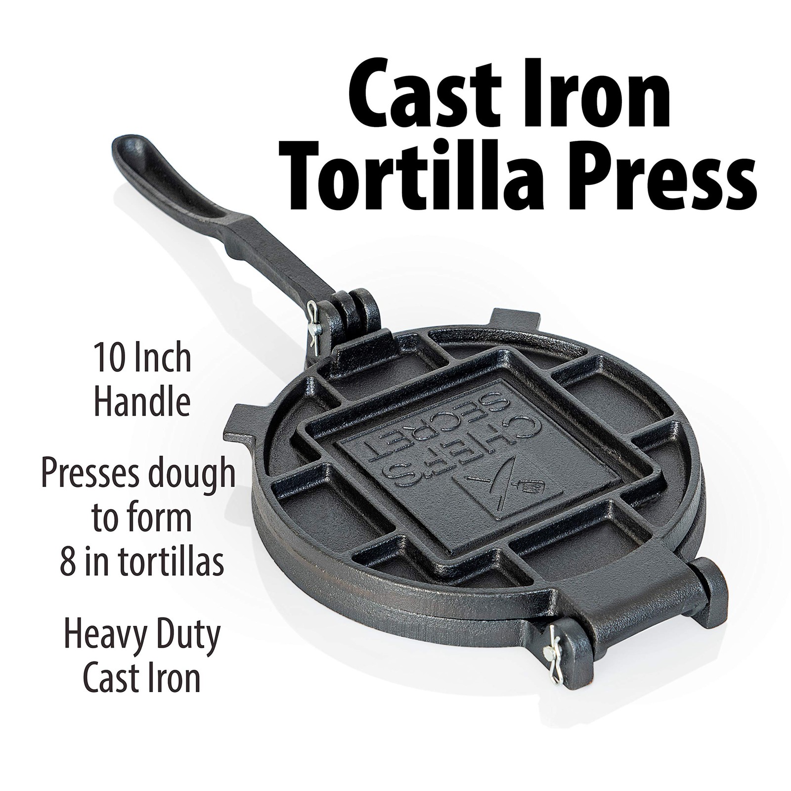 Chef's Secret 8 Inch Tortilla Cast Iron Press, Quickly Easily Makes Black gallery