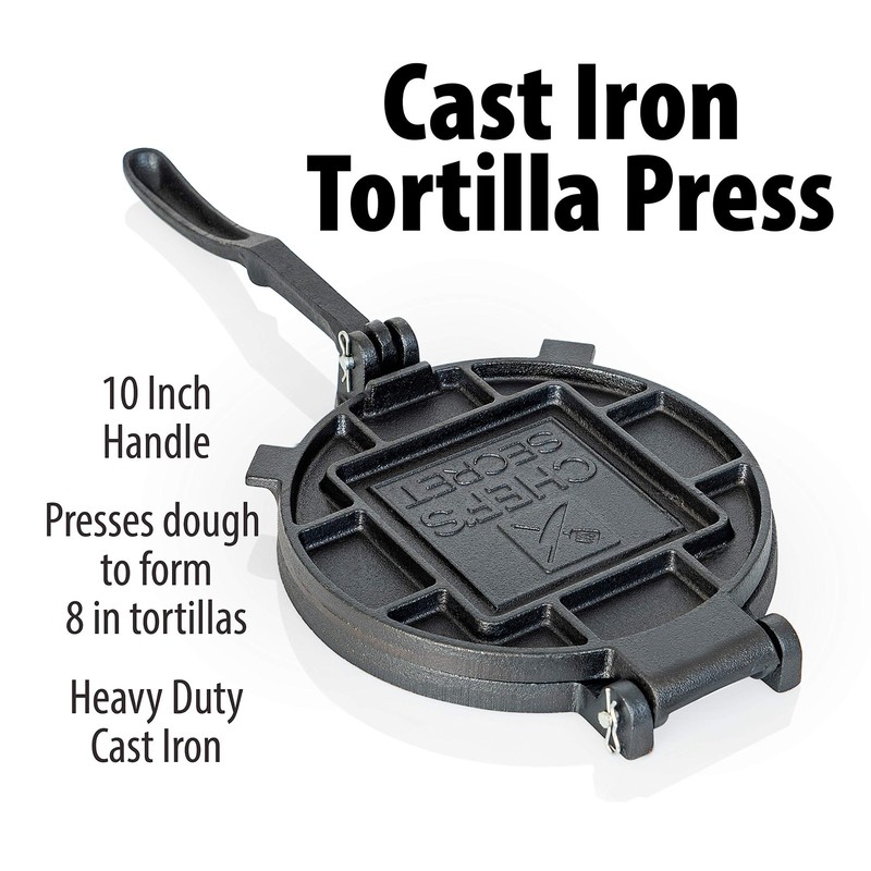 Chef's Secret 8 Inch Tortilla Cast Iron Press, Quickly Easily Makes Black gallery