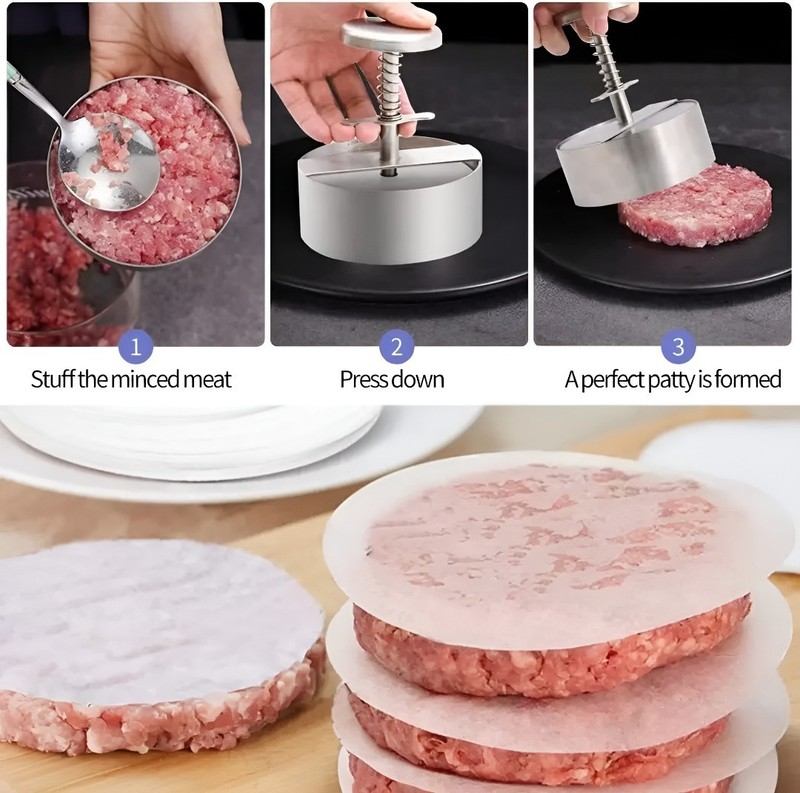 Hamburger Meat Press Patty Maker 304 Stainless Steel round Non-Stick Thickness A gallery