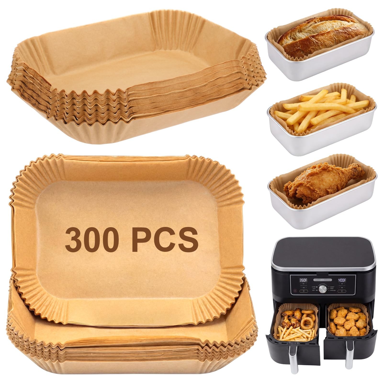 Tosstuki 300 Pcs Air Fryer Liners Disposable Parchment 8.6 x 5.5 Inch, Brown gallery