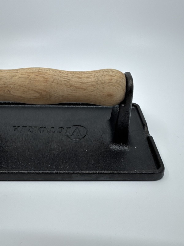 Black Victoria Cast Iron Panini Press, Burger Press, Bacon Press Wooden Handle gallery