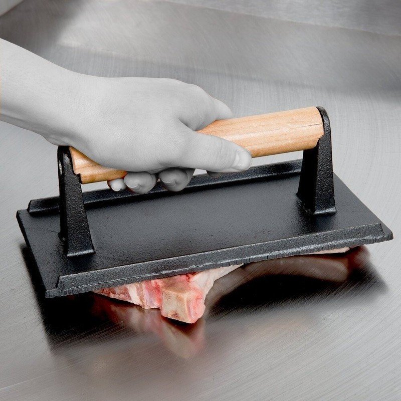 9x5 Inch Cast Iron Weight/Bacon Press with Wooden Handle, Heavy-Weight Press gallery