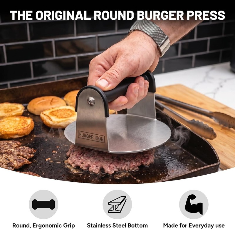 Smash Burger Press, 6 Inch Burger Press, Stainless Steel, Round Flat Bottom, ... gallery