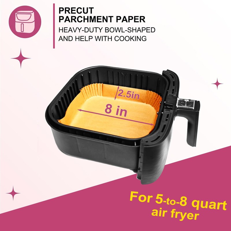 Air Fryer Liners for Pink Fryer, Paper 8" Square 130pcs, Natural gallery