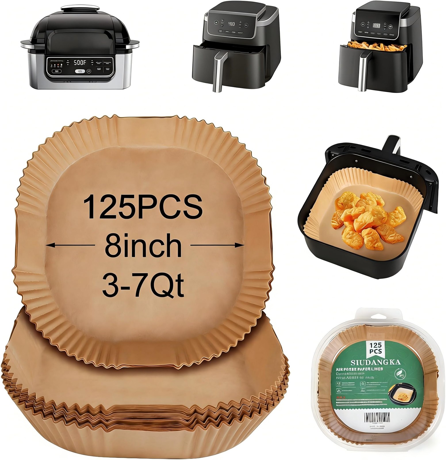 SIUDANGKA Air Fryer Disposable Paper Liner, 125pcs, 125pcs 7.9'' Square gallery