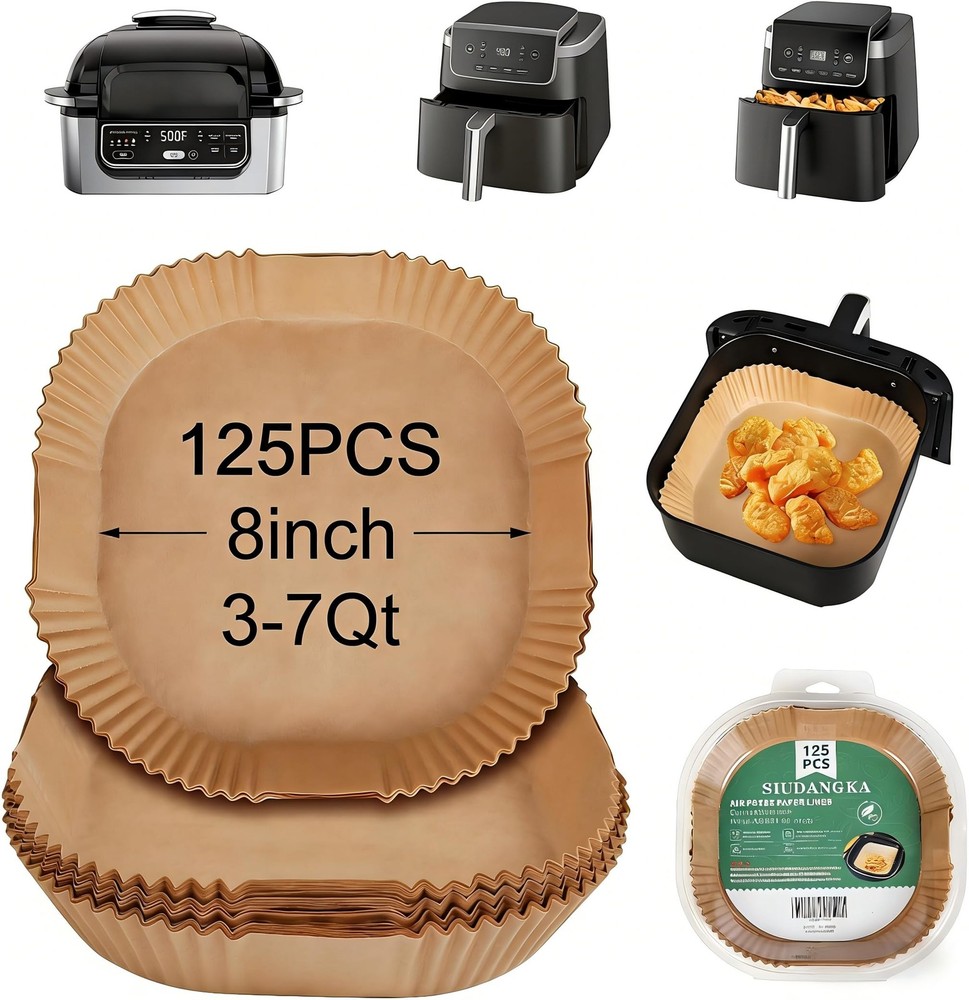 SIUDANGKA Air Fryer Disposable Paper Liner, 125pcs, 125pcs 7.9'' Square