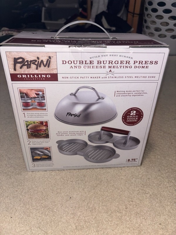 NEW Parini Double Non-Stick Burger Press & Cheese Melting Dome 8.75" NIB gallery