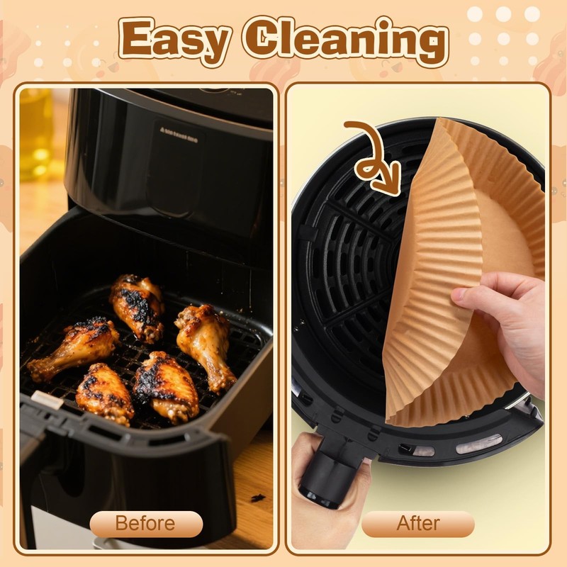 Honeydak 300 Pcs Air Fryer Liners Disposable Bulk, 6.3/8/9 Inch 9 Inch, Brown gallery