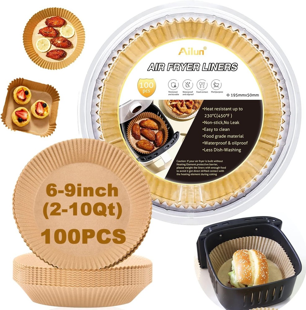 Ailun Air Fryer Paper Liners 8inch, 100PCS 8"Round-100PCS, Brown