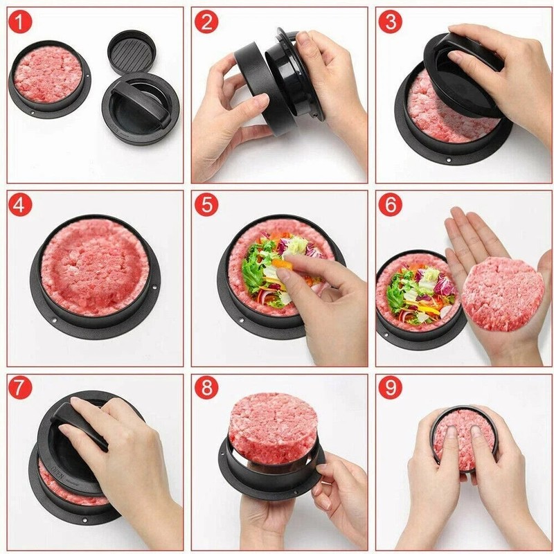 3 IN 1 Non Stick Stuffed Burger Press Hamburger Patty Molds Maker Sliders BBQ US gallery