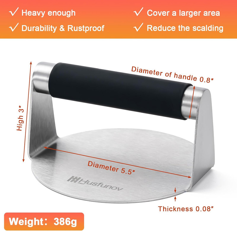 Stainless Steel Burger Press 5.5 Inch round Smasher for Cooking Burgers & Meats gallery