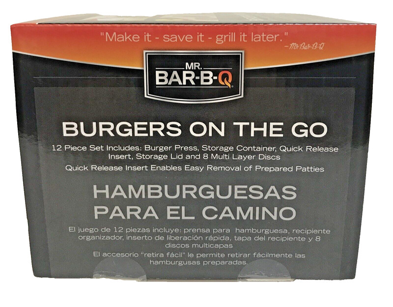 MR. BAR-B-Q Burgers On The Go Burger Press Storage Container 12pc Set NEW gallery
