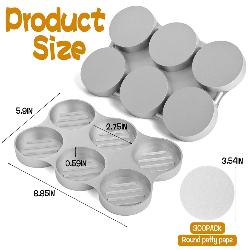 Mini Burger Press Small Meat Patty Maker with 300 Patty Papers round Shape Press gallery