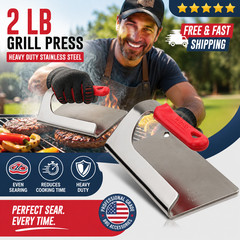 Winco Steak Weight 2 lb Grill Press Stainless Steel Bacon Burger Smasher – Free