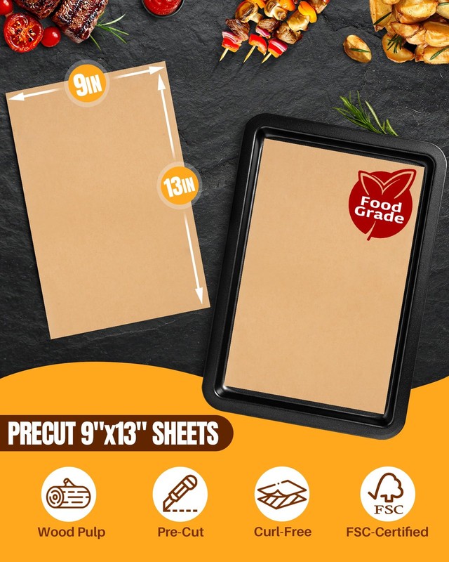 140 Parchment Paper Sheets 9x13 9" x 13" - 140 Pack, Natural Unbleached Brown gallery