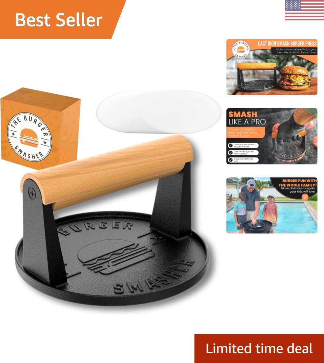 Durable Pre-Seasoned Cast Iron Burger Press Kit - Ideal Gift for Grill Lovers gallery