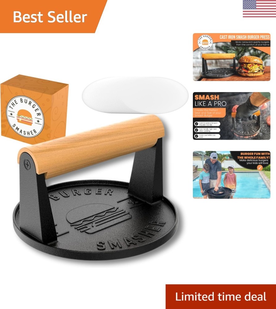 Durable Pre-Seasoned Cast Iron Burger Press Kit - Ideal Gift for Grill Lovers