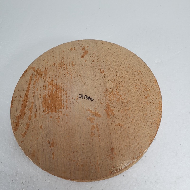 Wooden Hinged Round Hamburger / Patty Press Painted Roosters Vintage Japan gallery