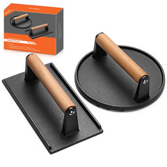 Mibote 7 ” round 8.2″ X 4.3″ Rectangle Cast Iron Grill Press with Wooden Handle